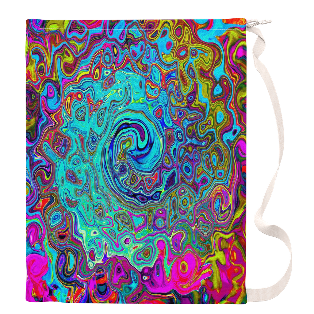 Laundry Bags Unique Large, Trippy Sky Blue Abstract Retro Liquid Swirl