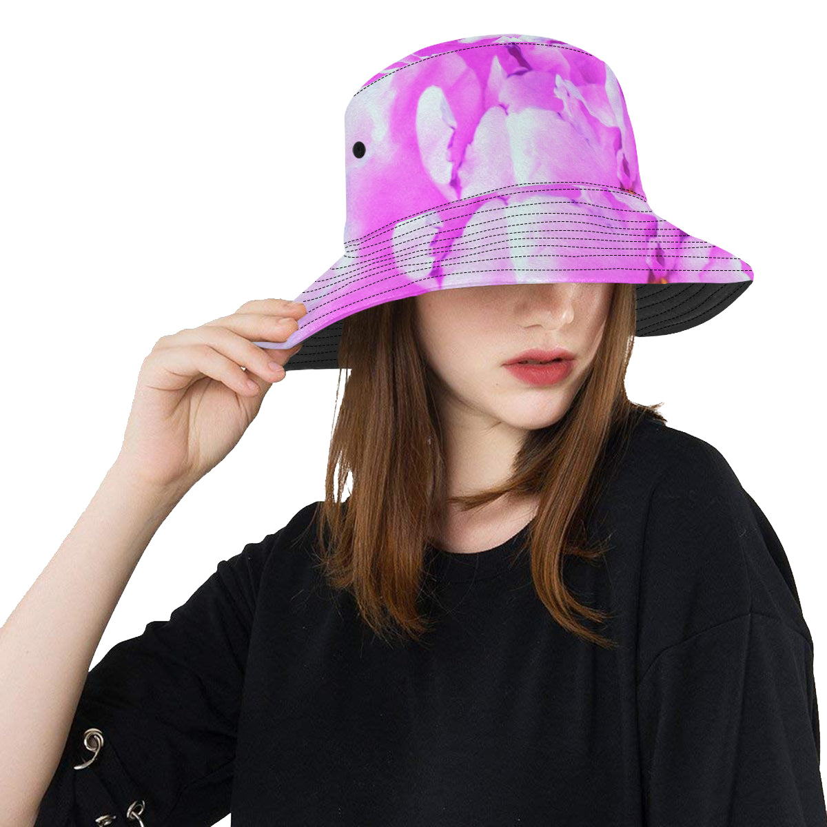 Bucket Hats, Stunning Double Pink Peony Flower Detail