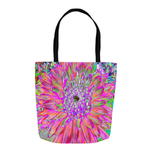 Tote Bags, Colorful Rainbow Decorative Dahlia Explosion