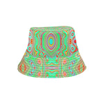 Bucket Hats, Trippy Retro Orange and Lime Green Abstract Pattern