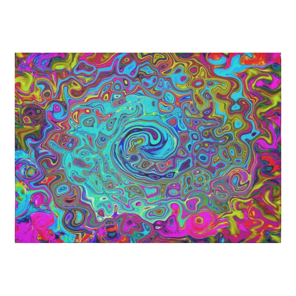 Tablecloths for Rectangle Tables, Trippy Sky Blue Abstract Retro Liquid Swirl
