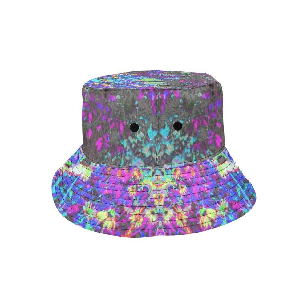 Bucket Hats, Trippy Lime Green and Purple Garden Sunrise