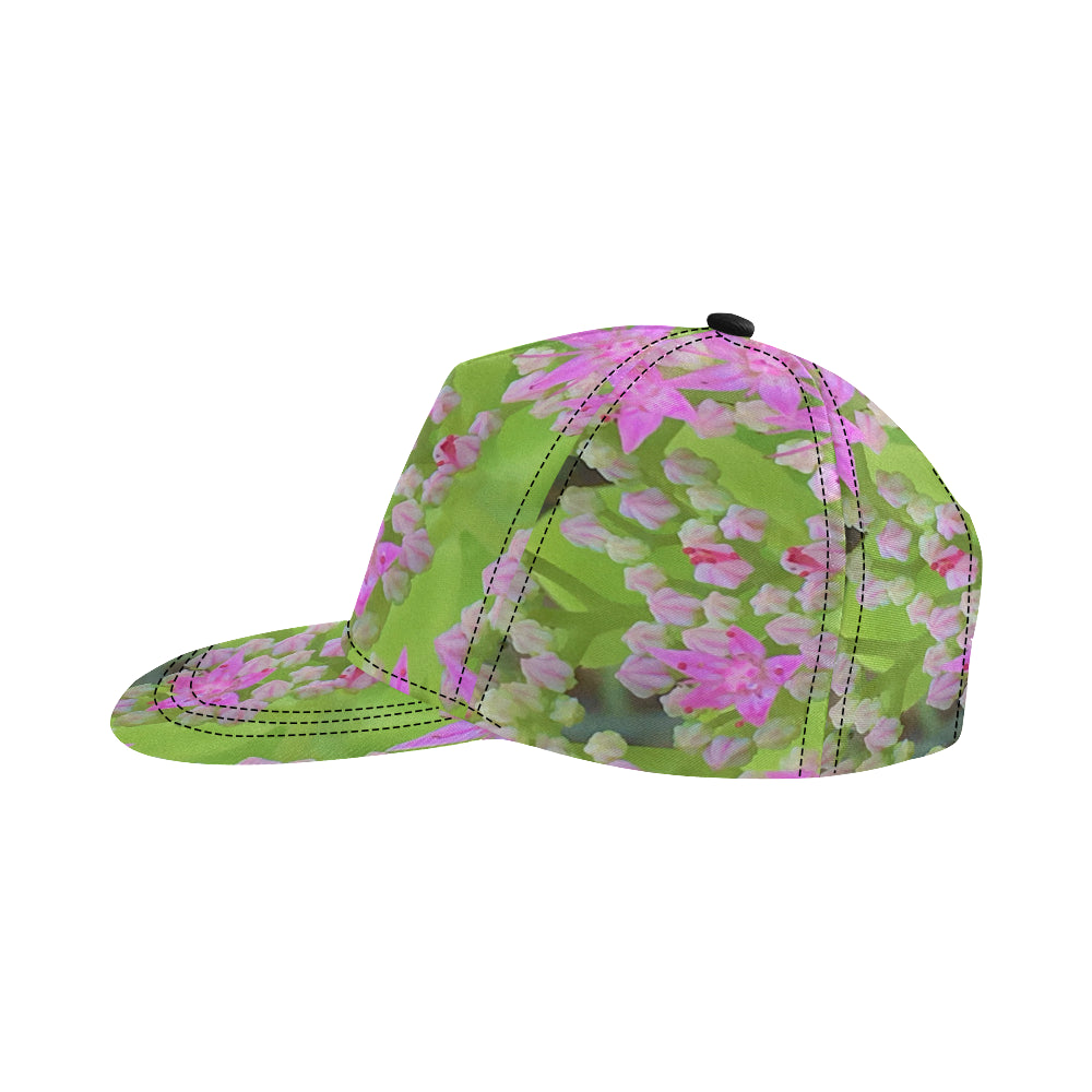 Snapback Hats for Women, Green Succulent Sedum with Hot Pink Flowers