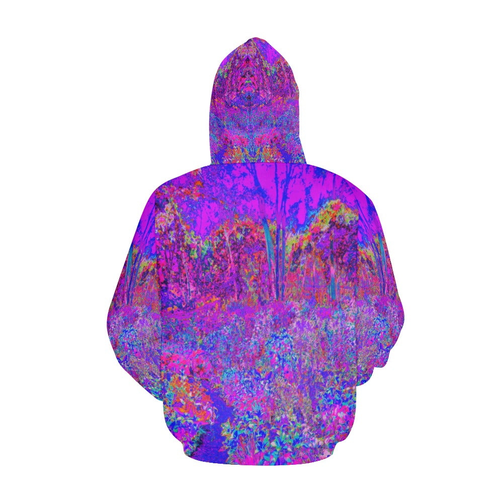 Hoodies for Women, Psychedelic Impressionistic Purple Garden Landscape