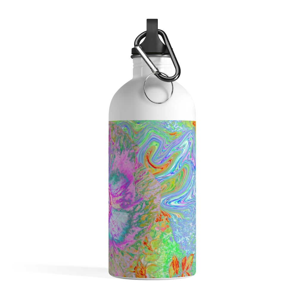 Stainless Steel Water Bottle, Psychedelic Hot Pink and Ultra-Violet Hibiscus