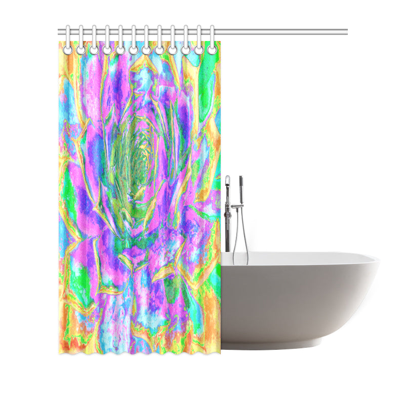 Shower Curtains, Rainbow Colors Fiesta Succulent Sedum Rosette