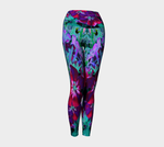 Artsy Yoga Leggings, Dramatic Red, Purple and Pink Garden Flower