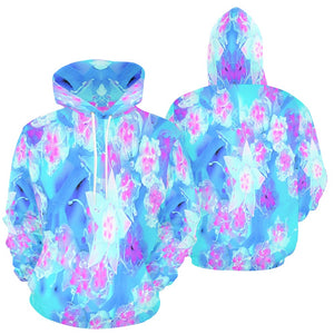 Hoodies for Women, Blue and Hot Pink Succulent Underwater Sedum