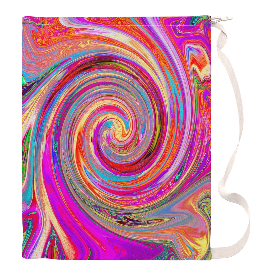 Large Laundry Bags, Colorful Rainbow Swirl Retro Abstract Design