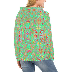 Hoodies for Women, Trippy Retro Orange and Lime Green Abstract Pattern