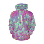 Hoodies for Women, Magenta Garden with Aqua Hydrangea Flowers