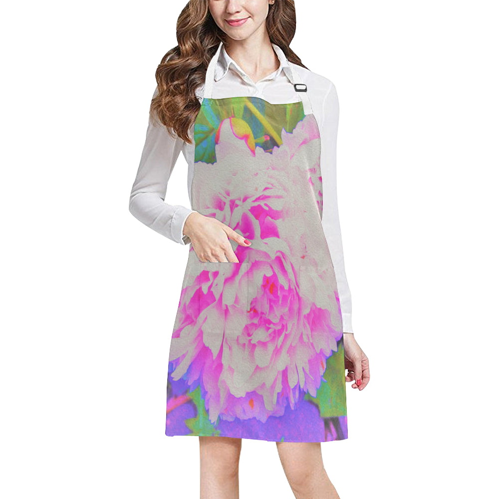 Apron with Pockets, Electric Pink Peonies in the Colorful Garden