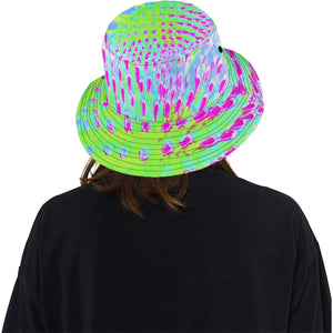 Bucket Hats, Lime Green and Purple Abstract Cone Flower