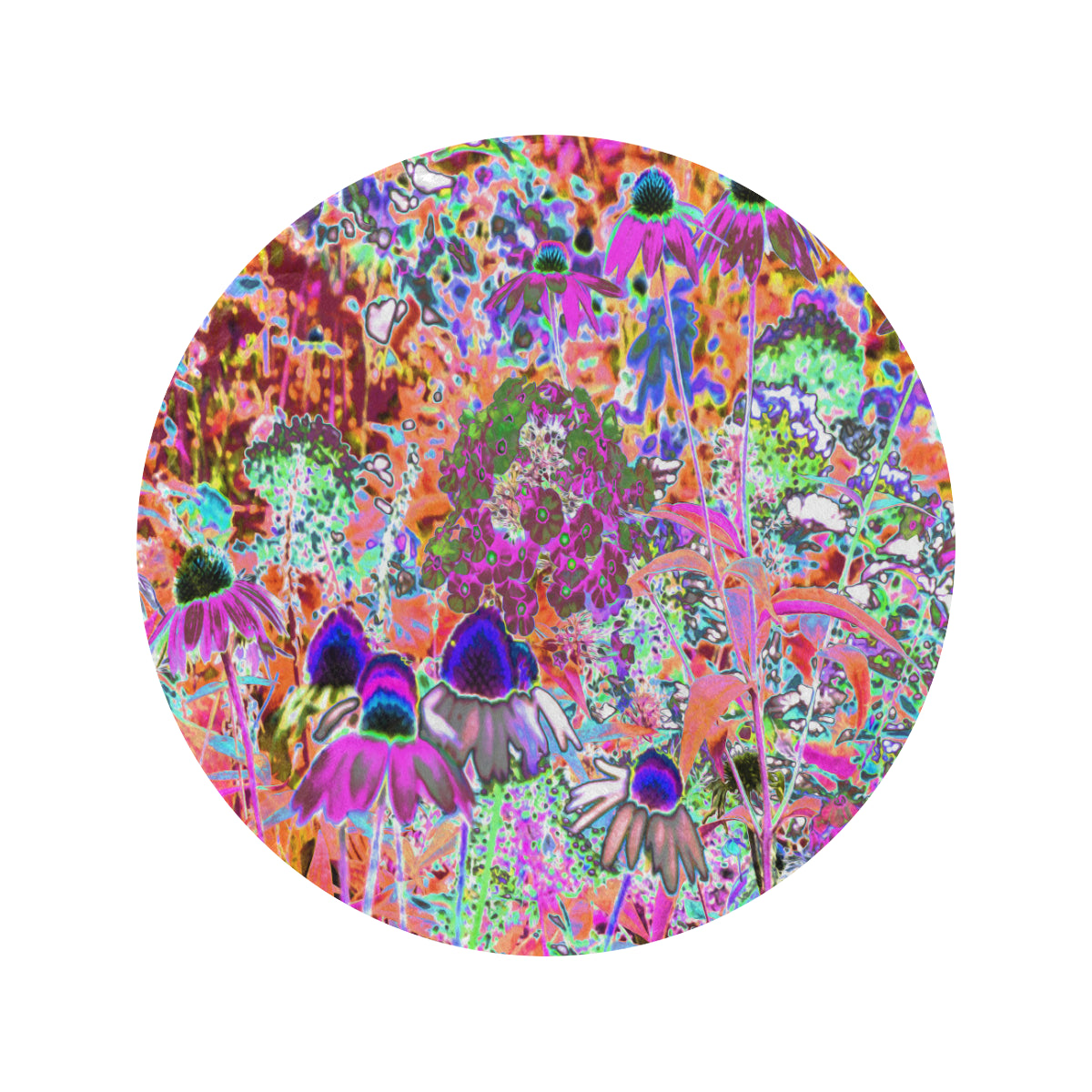 Round Fleece Blankets, Psychedelic Hot Pink and Lime Green Garden Flowers