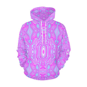 Hoodies for Women, Trippy Hot Pink and Aqua Blue Abstract Pattern