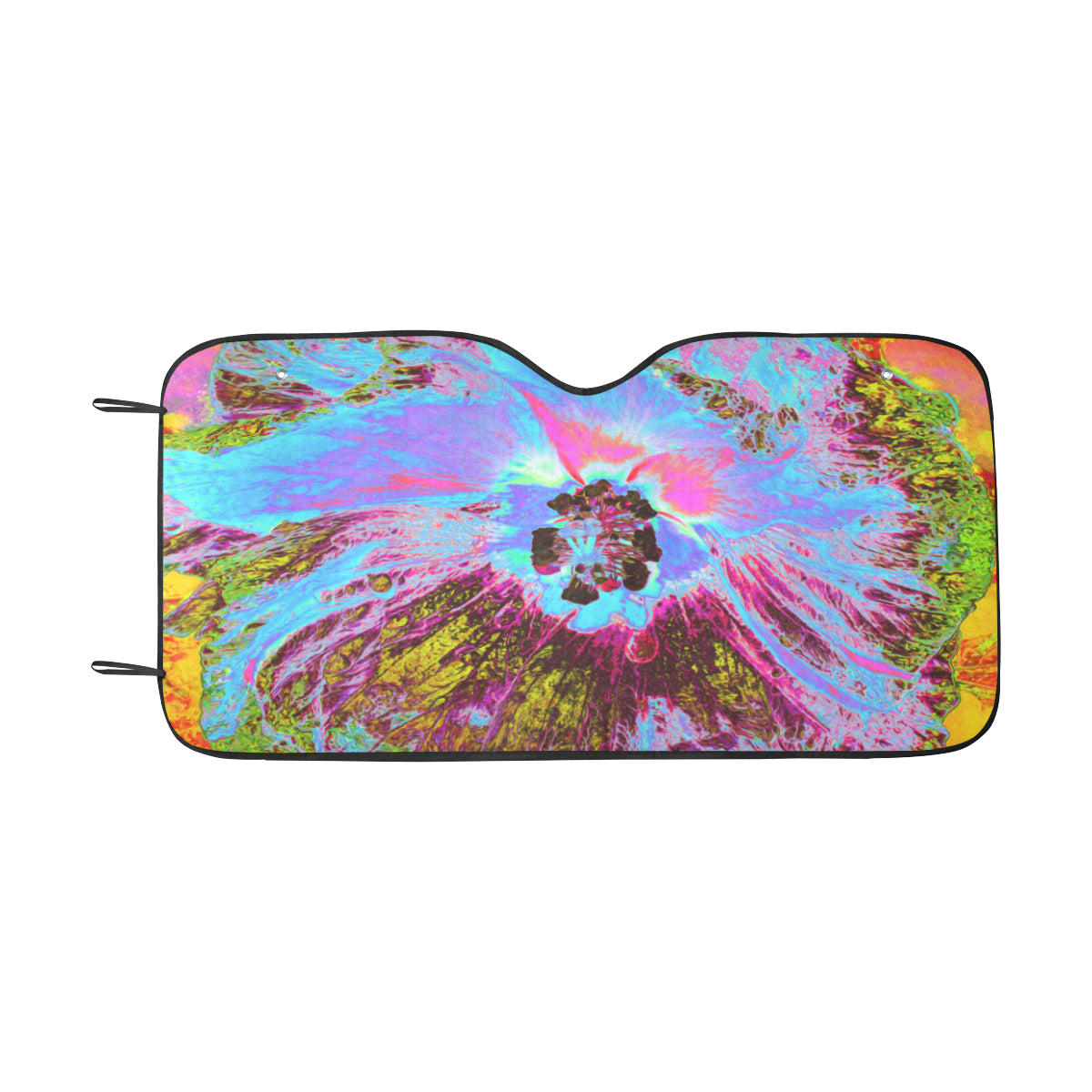 Auto Sun Shade, Psychedelic Cornflower Blue and Magenta Hibiscus