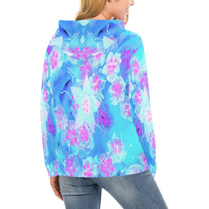 Hoodies for Women, Blue and Hot Pink Succulent Underwater Sedum