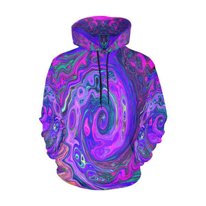 Hoodies for Women, Groovy Abstract Retro Magenta and Purple Swirl