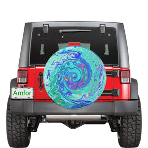 Spare Tire Covers, Groovy Abstract Ocean Blue and Green Liquid Swirl - Medium