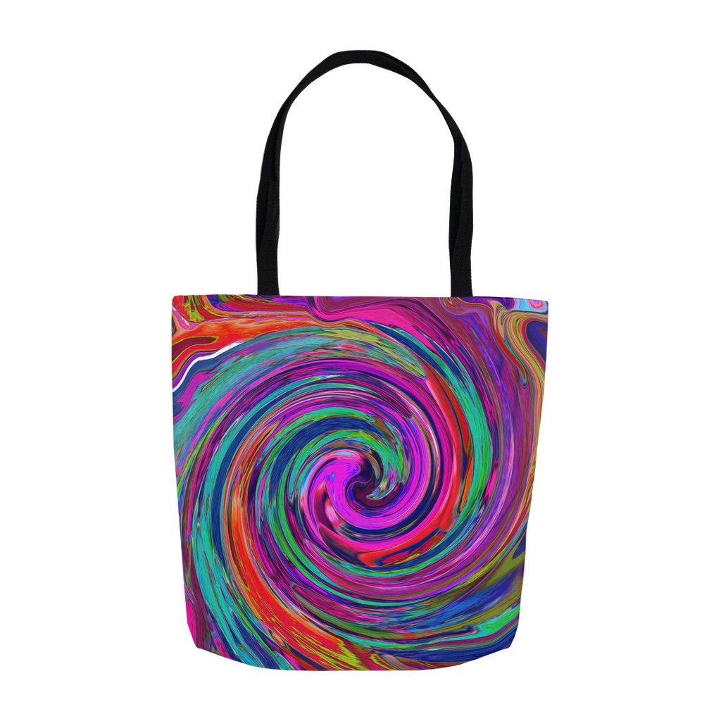 Tote Bags, Groovy Abstract Retro Magenta Dark Rainbow Swirl