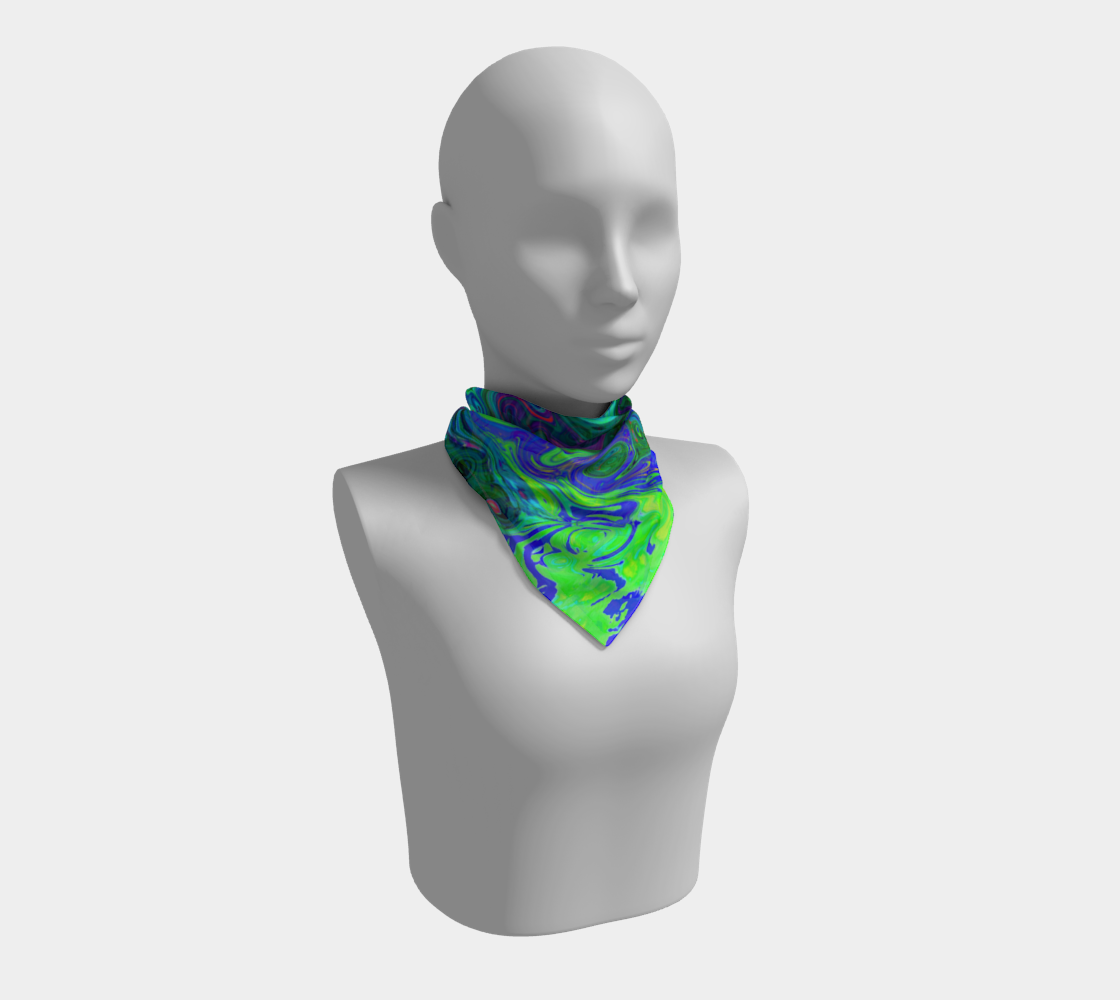 Square Scarves for Women, Groovy Abstract Retro Green and Blue Swirl