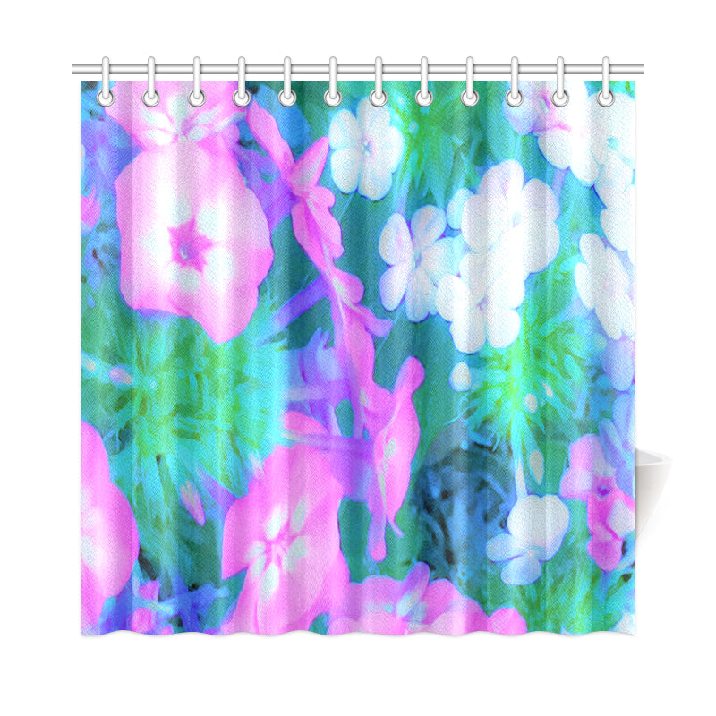 Shower Curtain, Pink, Green, Blue and White Garden Phlox Flowers