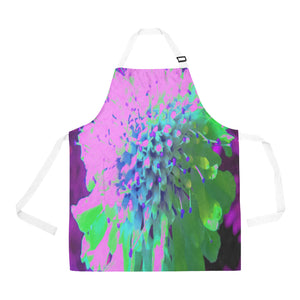 Apron with Pockets, Abstract Pincushion Flower in Pink Blue and Green