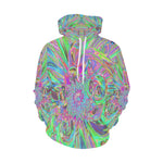 Hoodies for Women, Festive Colorful Psychedelic Dahlia Flower Petals