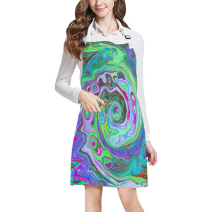 Apron with Pockets, Retro Green, Red and Magenta Abstract Groovy Swirl