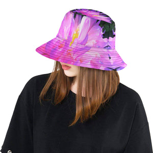 Bucket Hat, Stunning Pink and Purple Cactus Dahlia, Colorful Hat for Women