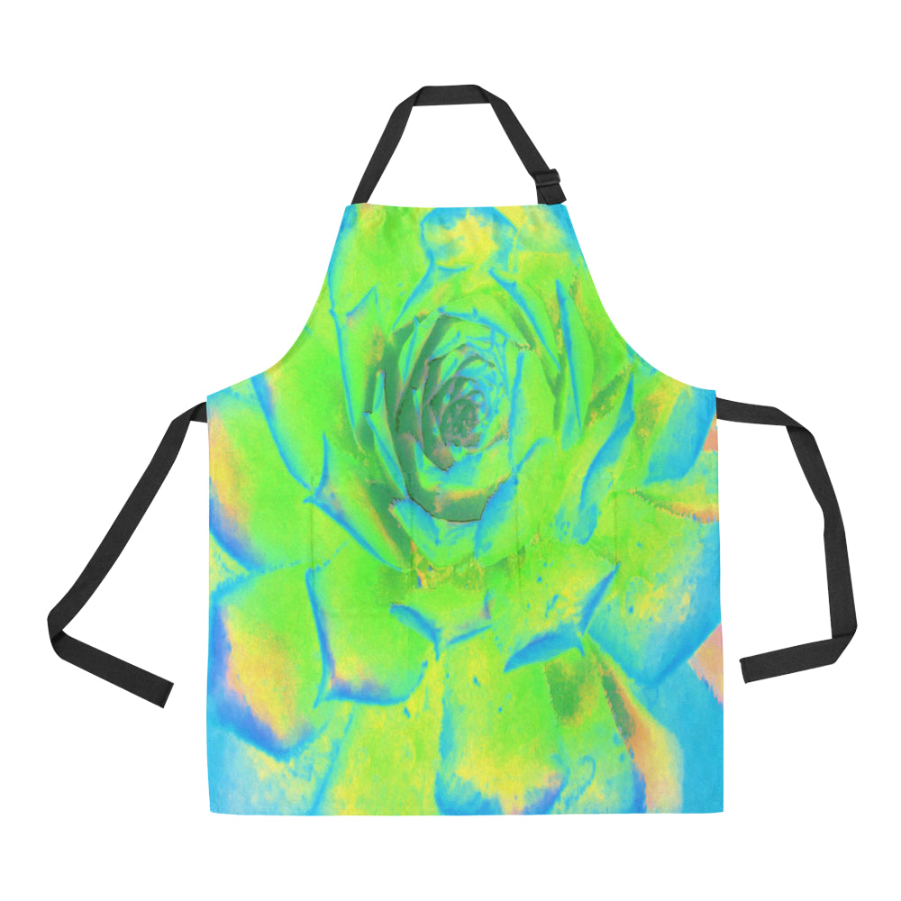 Apron with Pockets, Lime Green Chartreuse Succulent Sedum Rosette