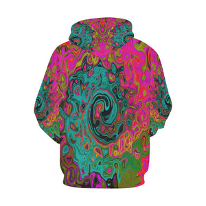 Hoodies for Women, Trippy Turquoise Abstract Retro Liquid Swirl