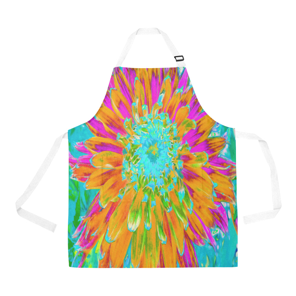 Apron with Pockets, Tropical Orange and Hot Pink Decorative Dahlia