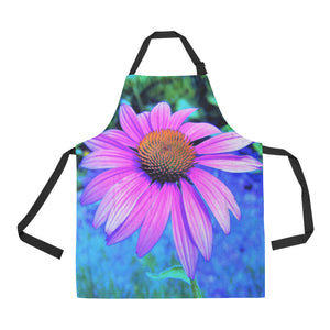 Apron with Pockets, Pink and Purple Coneflower on Blue Garden