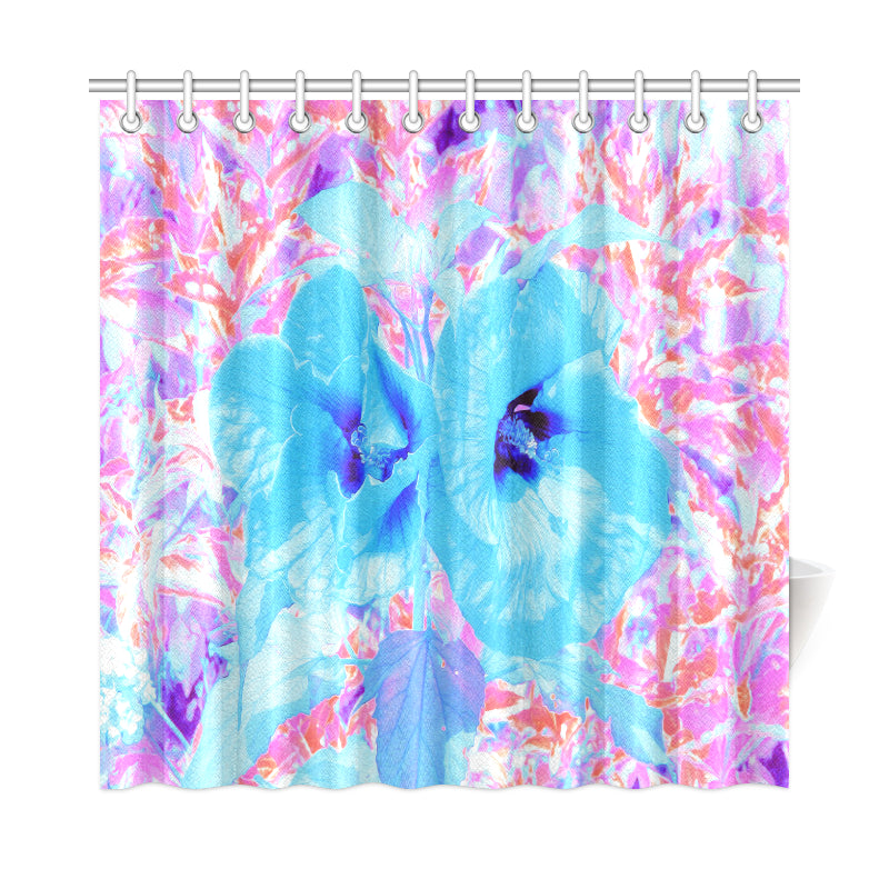 Shower Curtain, Two Cool Blue Plum Crazy Hibiscus on Purple