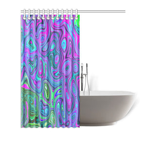 Shower Curtains, Marbled Magenta and Lime Green Groovy Abstract Art - 72 x 72