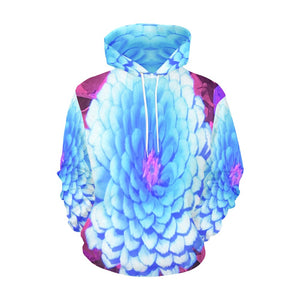 Hoodies for Women, Pretty Blue Zinnia in the Purple Summer Garden