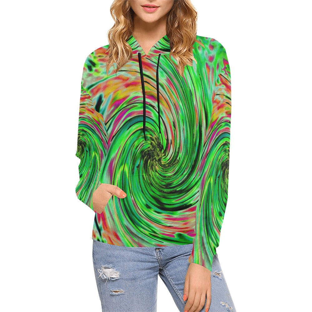 Hoodies for Women, Cool Abstract Lime Green and Purple Floral Swirl
