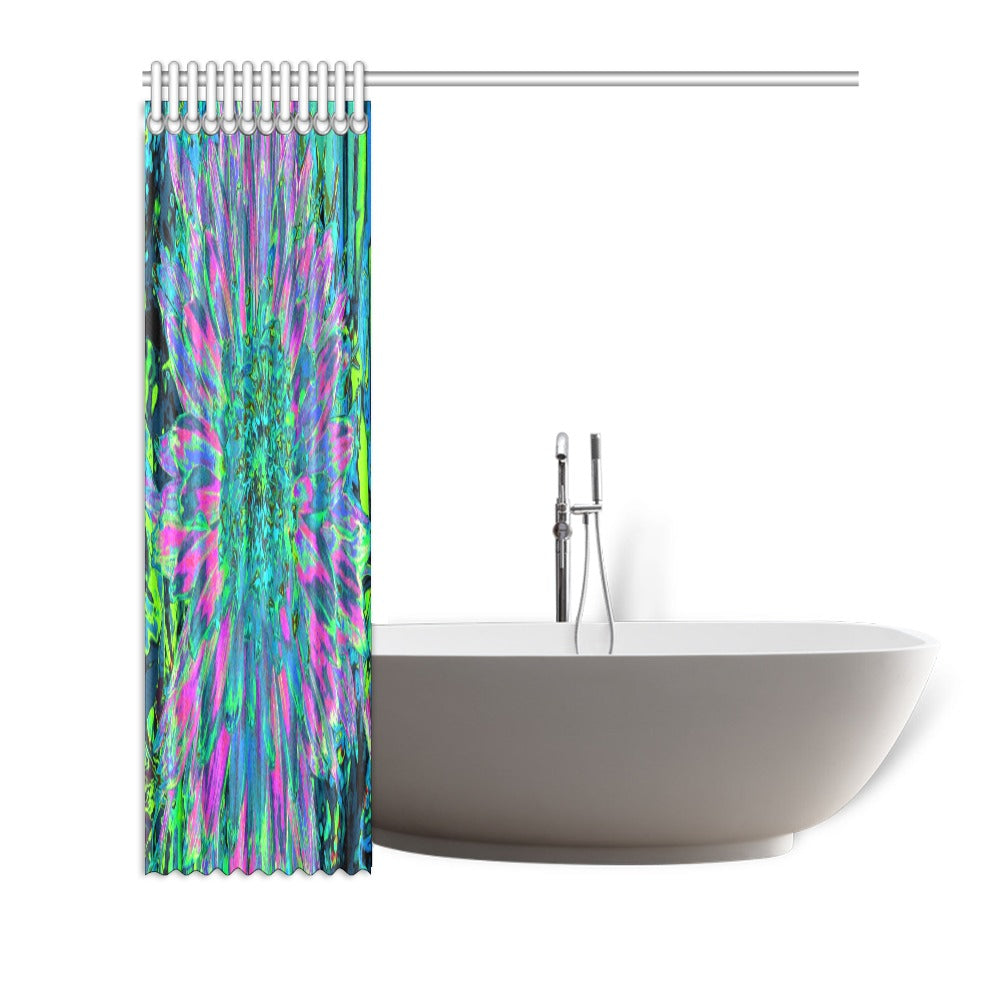 Shower Curtains, Psychedelic Magenta, Aqua and Lime Green Dahlia