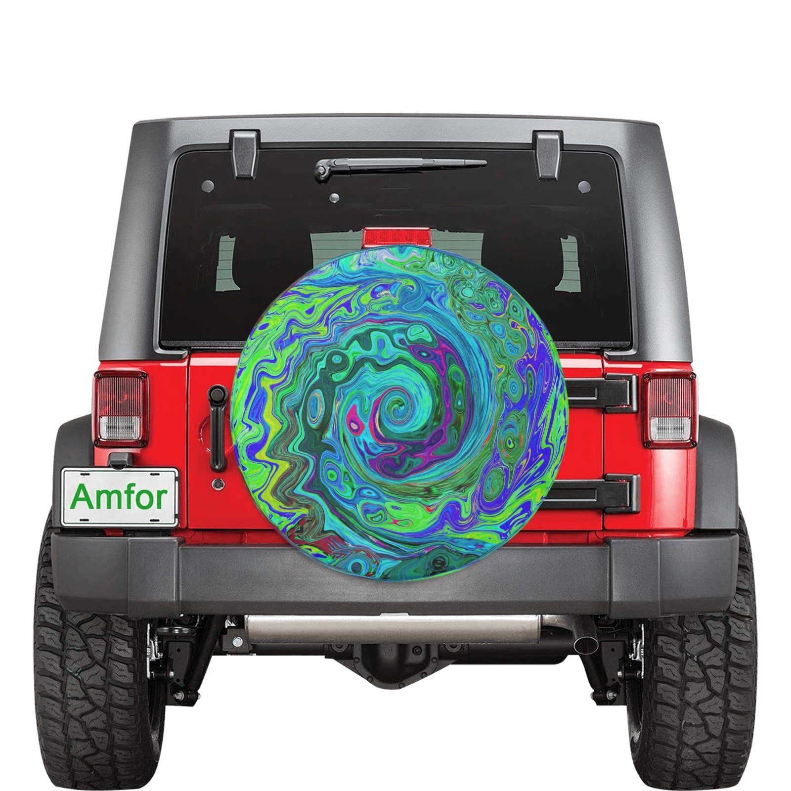 Spare Tire Covers, Groovy Abstract Retro Green and Blue Swirl - Medium
