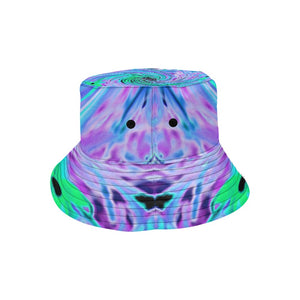 Bucket Hats - Cool Abstract Lime Green and Purple Floral Swirl