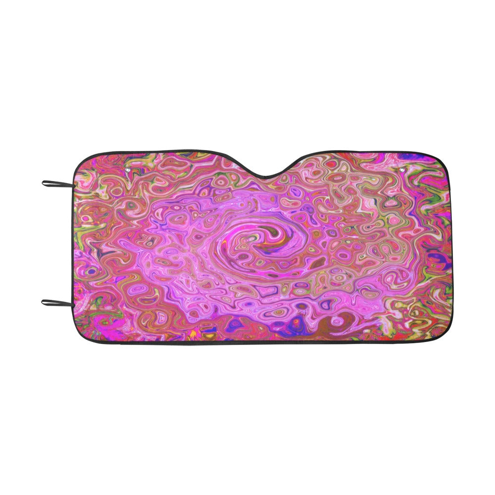 Auto Sun Shades, Hot Pink Marbled Colors Abstract Retro Swirl