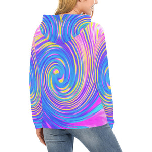 Hoodies for Women, Cool Abstract Pink Blue and Yellow Twirl