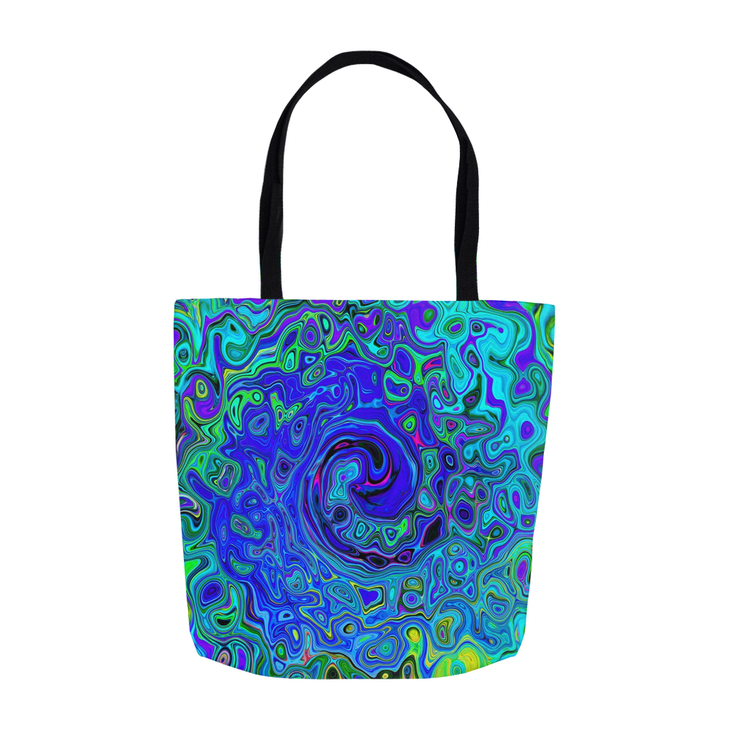 Tote Bags, Trippy Violet Blue Abstract Retro Liquid Swirl