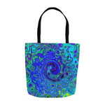 Tote Bags, Trippy Violet Blue Abstract Retro Liquid Swirl
