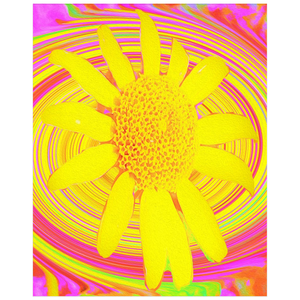 Posters, Yellow Sunflower on a Psychedelic Swirl - Vertical