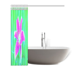 Shower Curtains, Hot Pink Stargazer Lily on Turquoise and Green - 72 x 72