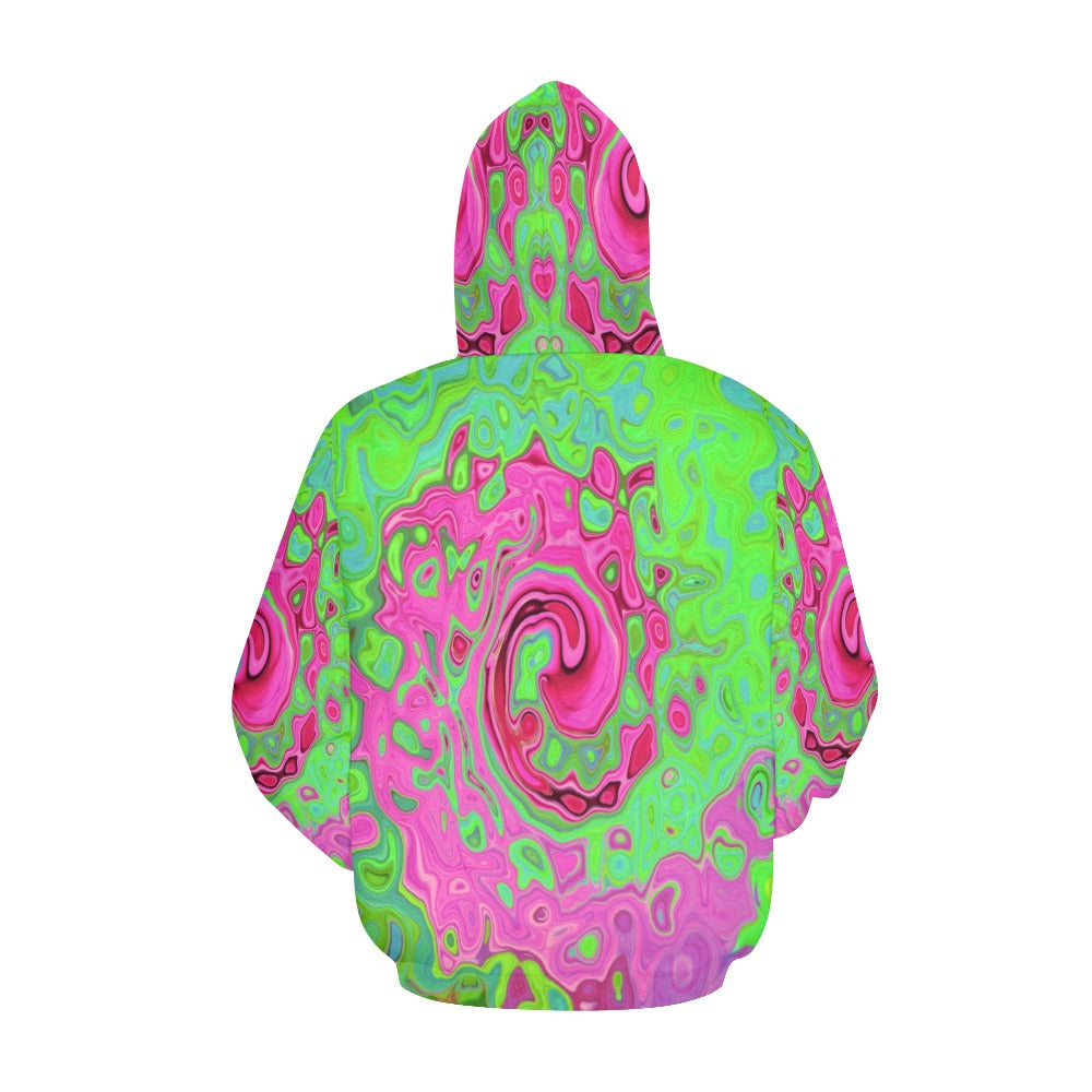 Hoodies for Women, Groovy Abstract Green and Red Lava Liquid Swirl