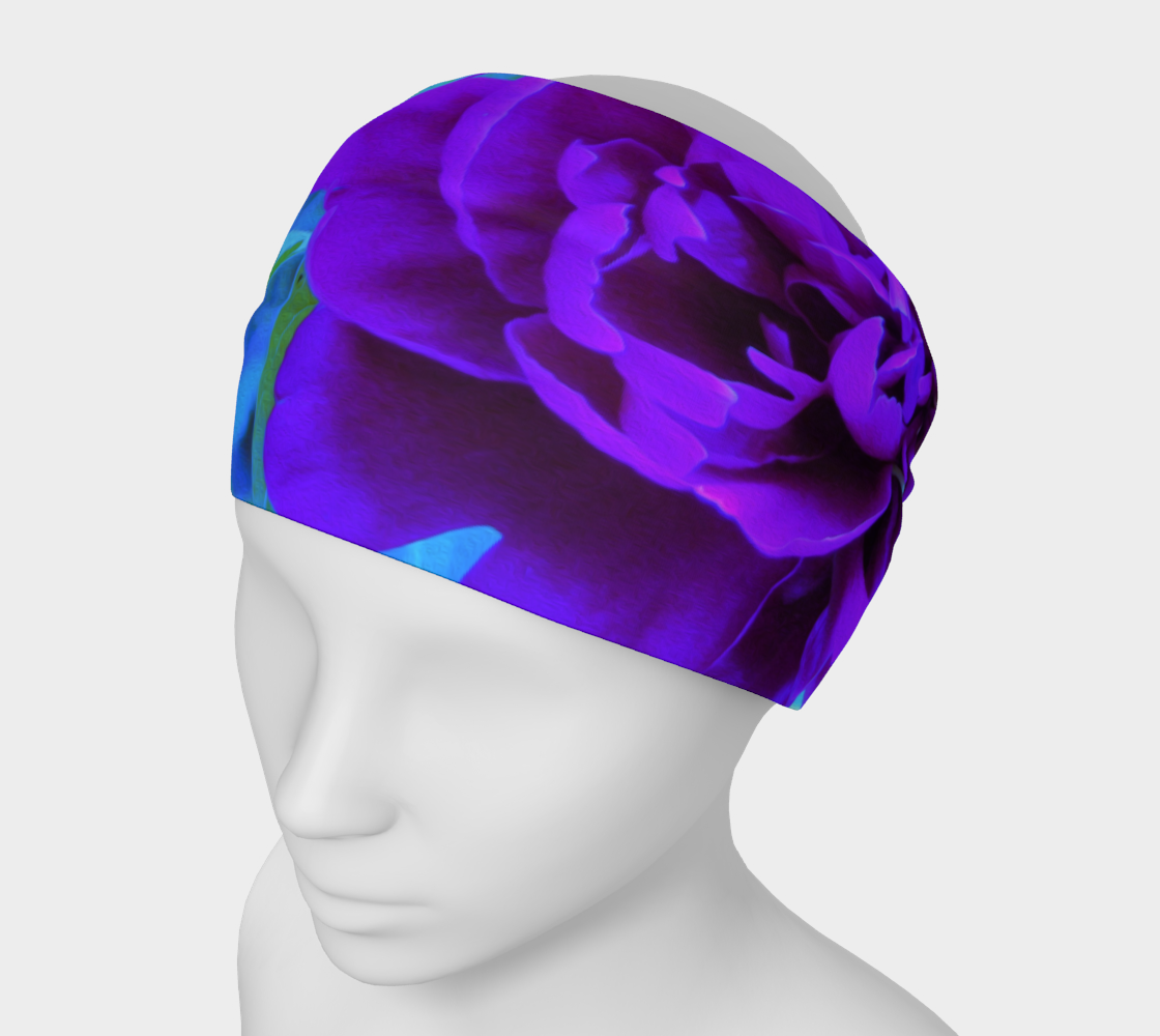 Wide Fabric Headband, Moody Purple Peony with Beautiful Weigela Foliage, Face Covering