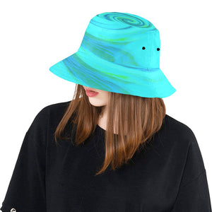 Bucket Hats, Groovy Cool Abstract Aqua Liquid Art Swirl